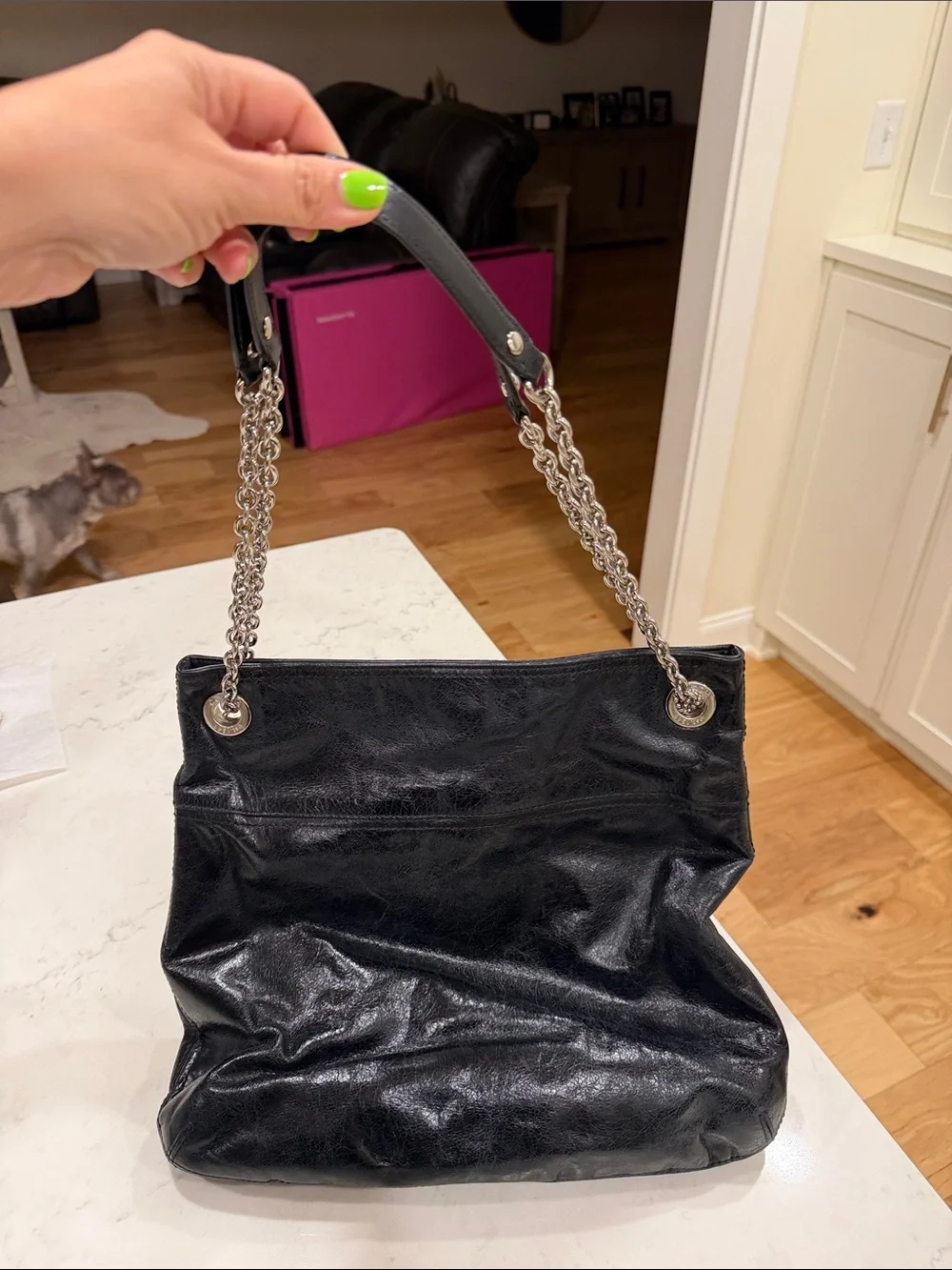 Coach Black Leather Shoulder Bag with Chain Strap